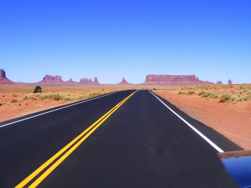 A newly paved desert highway